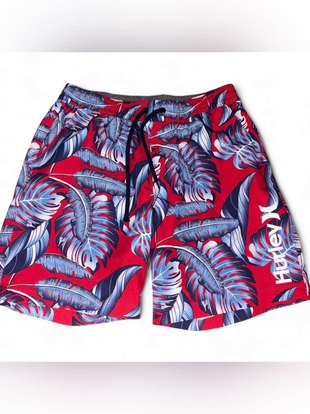 Hurley Red Tropical Leaf Swim Trunks With Compression Shorts